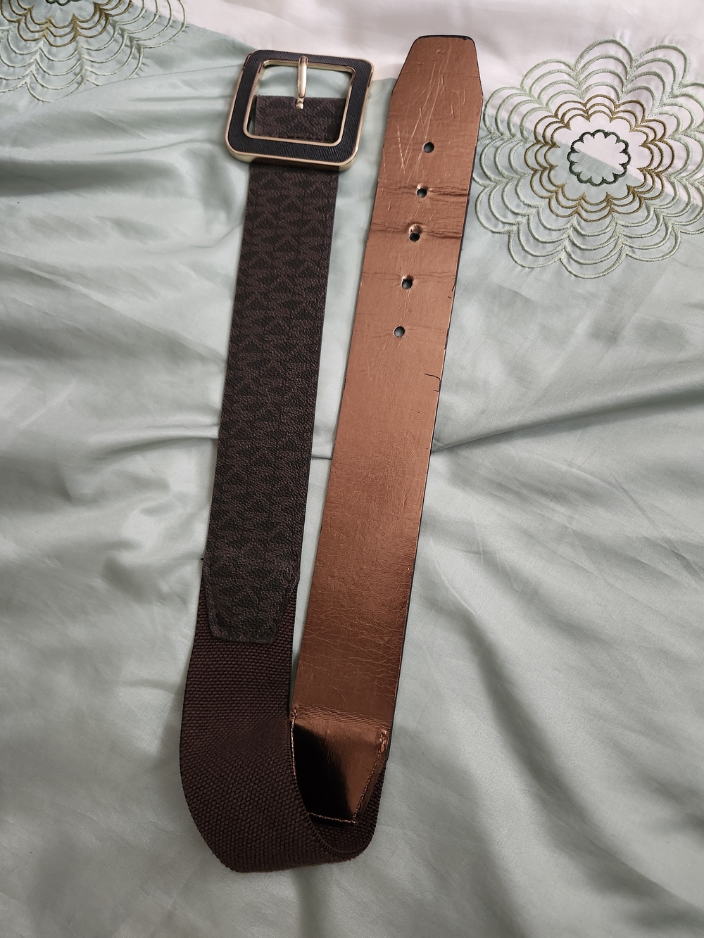 Women's Brown Elastic and Wide Leather Belt - Brown
